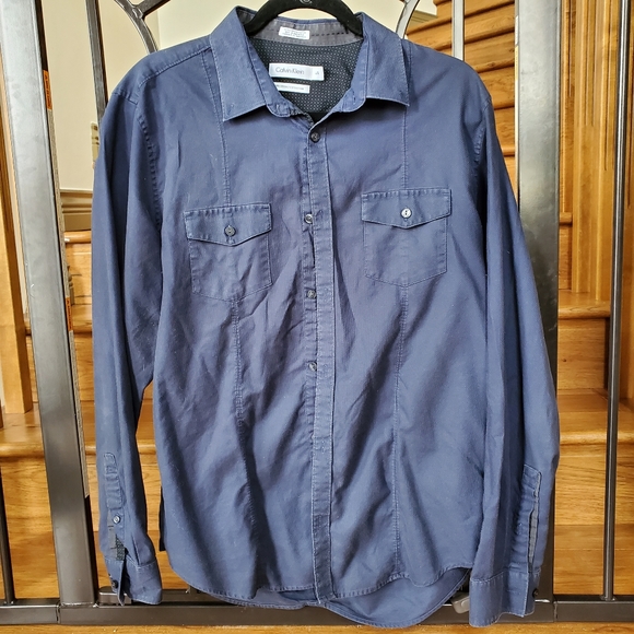Calvin Klein Cotton Navy button up shirt - Picture 3 of 5